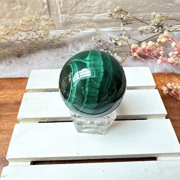 Beautiful Small Malachite Sphere - Picture 3 of 7